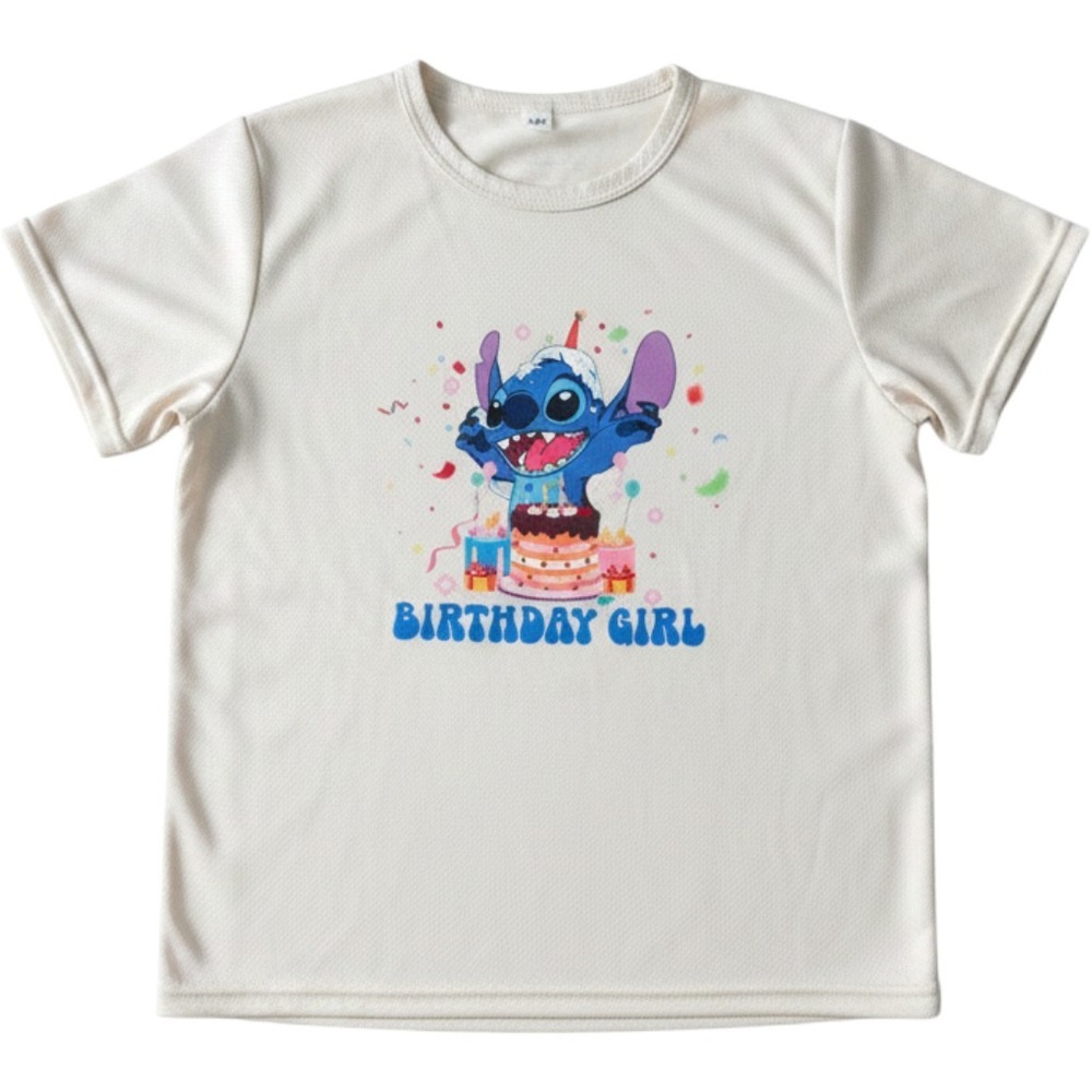 Disney Stitch Birthday Girl In My Birthday Era Cream Graphic T-Shirt Size 140